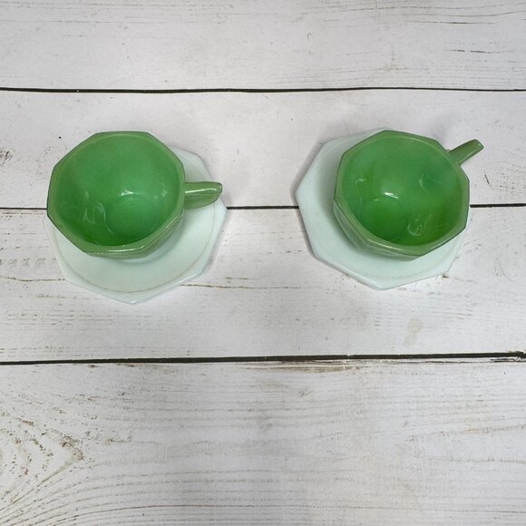 VTG Akro Agate Little American Maid Tea Set Children's Toys Dishes Green & White - Picture 11 of 16